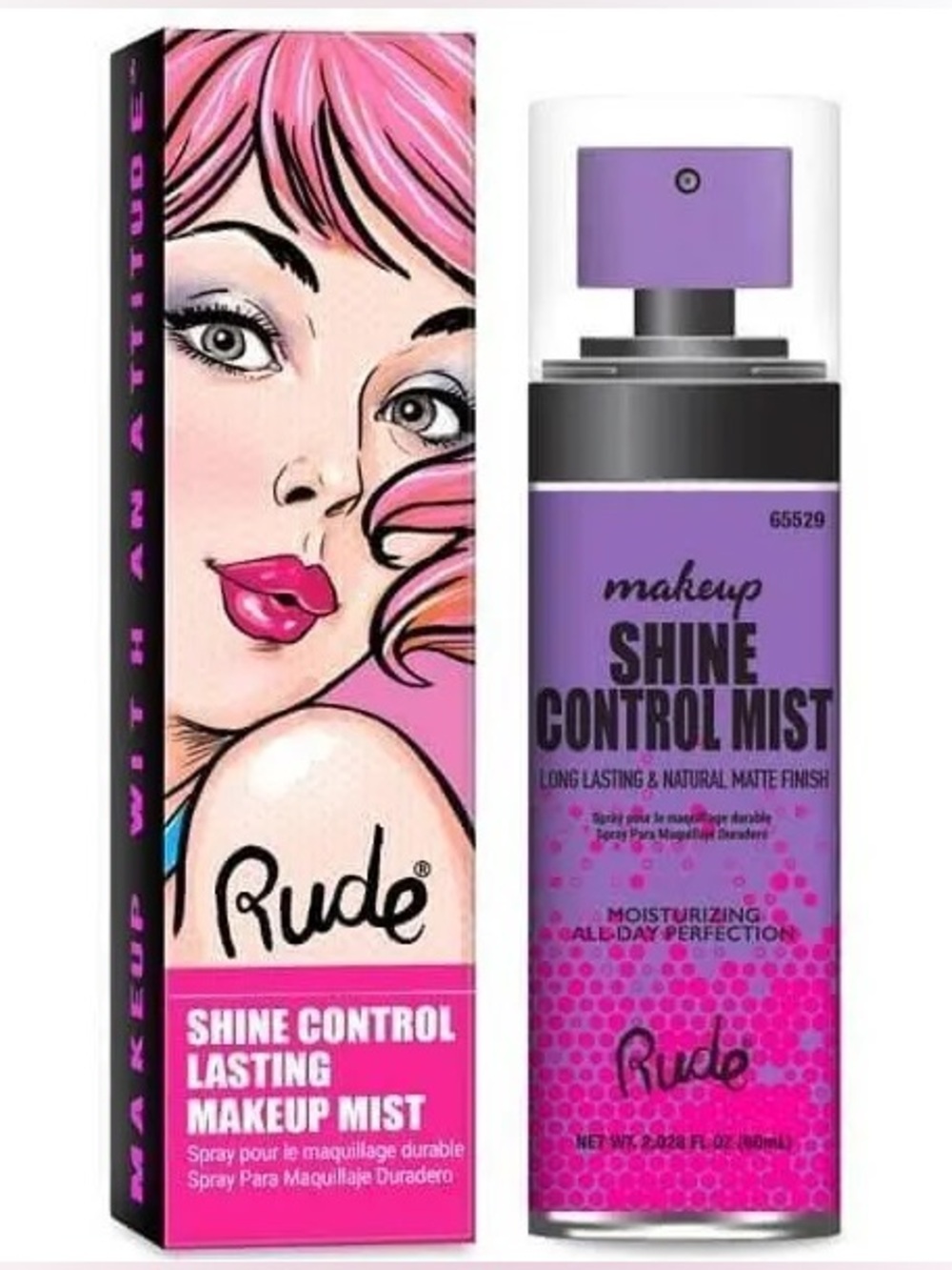 Rude®  Shine Control Lasting Makeup Mist - Pink & Purple Spray Bottle - 2 oz
NWT